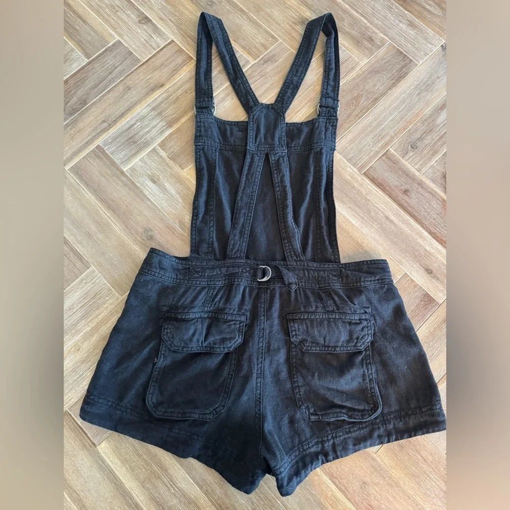 Free People Black Linen Short Overalls